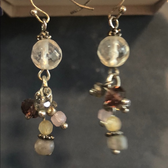 Silver dangle earrings with light colored beans - Picture 3 of 5